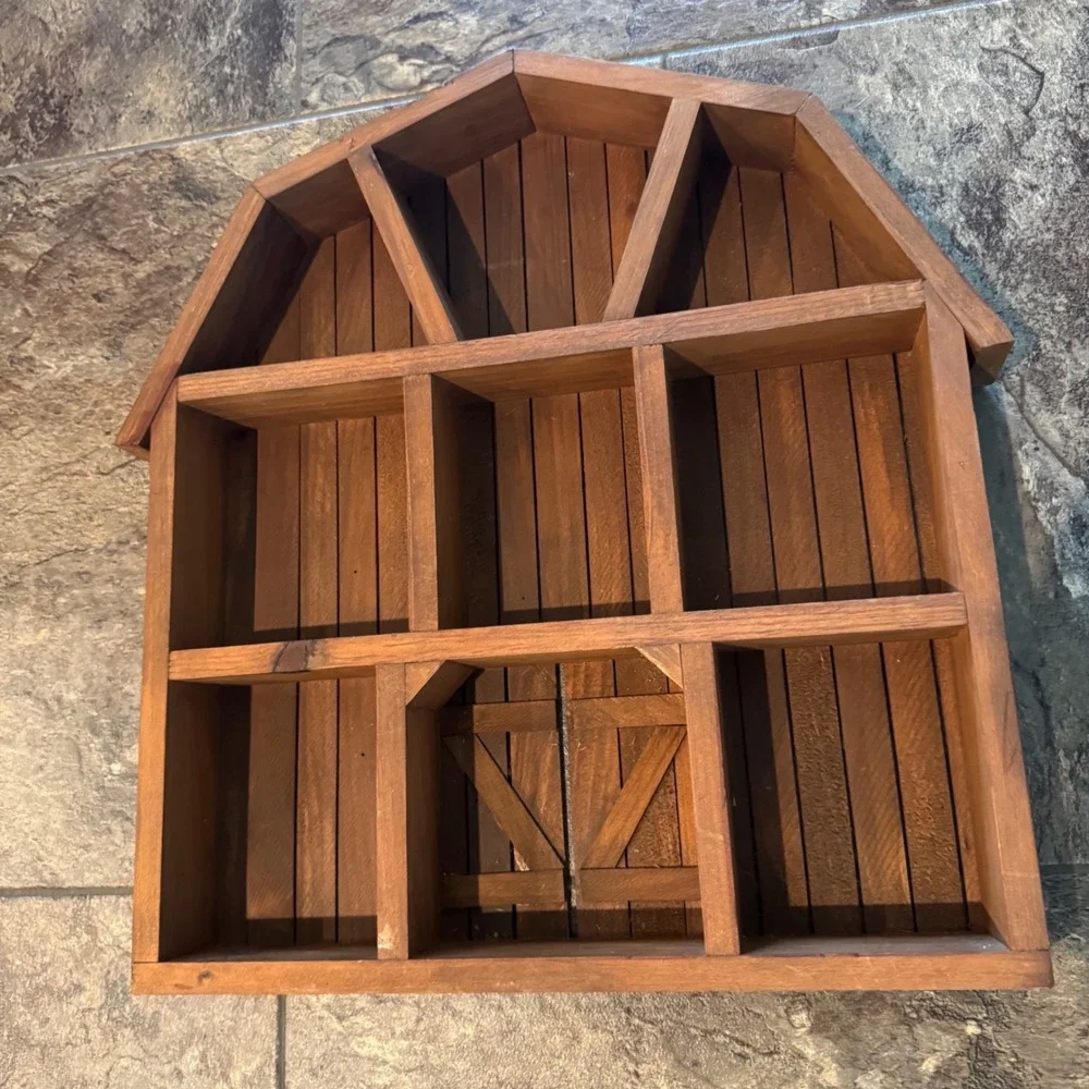 Vintage Cottagecore Farmhouse Barn Wood Shadow Box Display Shelf with Miniatures